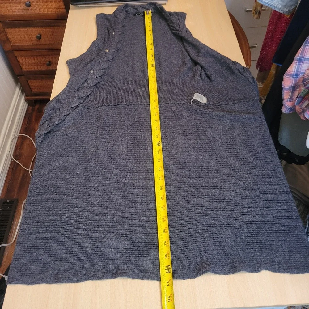 FYLO Open Front Cardigan Vest Sweater Braided Hem Asymmetrical Grey Large‎ - Picture 13 of 15